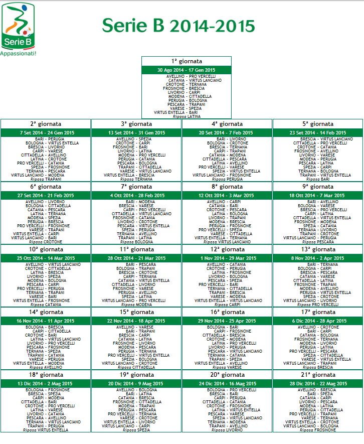 Calendario Serie B 2014-15